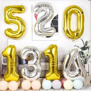 40 inch gold and silver foil number balloons set for birthday wedding party decoration layout