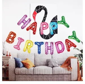 Colorful polka dot letter foil balloons happy birthday party background wall decoration setup