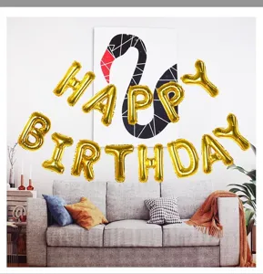 Gold happy birthday letter foil balloons party decoration for kids birthday background wall setup