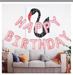 Pink Happy Birthday foil balloons set for kids birthday party backdrop wall decor