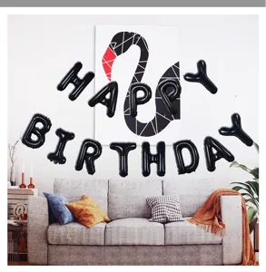 Black happy birthday foil letter balloons set for kids party wall backdrop decoration
