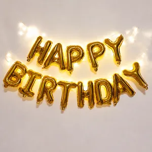 Aluminum Film Happy Birthday Letter Balloons Kids Birthday Party Background Wall Decoration Set With Hanging String