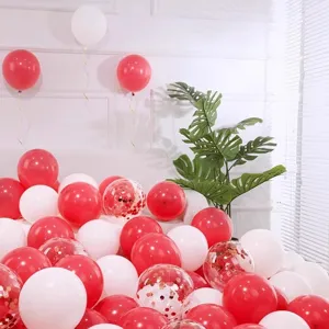 Red white confetti balloons set for wedding birthday party room decoration main view