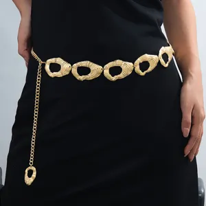 Fashion Alloy Metal Striped Disc Waist Chain Personal Elegant Adjustable Gold Belly Chain Body Accessory For Women Bikini Outfit Dress Accessory