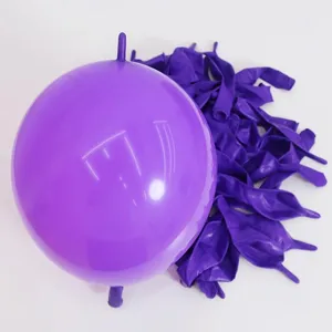 Purple linking tail balloons detail view, latex balloon for party decoration and DIY weaving.