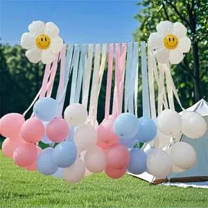 Outdoor Birthday Party Balloon Decoration Set With Crepe Paper Streamers Daisy Foil Balloons And Latex Balloons For Picnic Decor