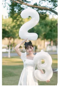 White 32 inch number foil balloon set for birthday party decorations and event photo props