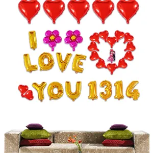 Valentine balloon set details featuring red heart and gold foil letters I LOVE YOU 1314.