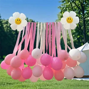 Pink balloon streamer party decoration set for outdoor girl birthday, picnic and celebrations.