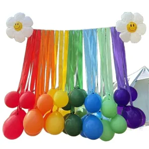 Rainbow streamers balloon garland kit for outdoor birthday party and holiday background decoration