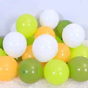 Colorful latex balloon set for birthday party decorations and festive scene arrangement.