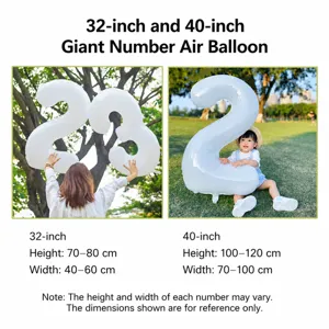 White number foil balloon for birthday party decorations, giant 32 and 40 inch helium balloons.