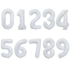 32 inch white number foil balloons for birthday party decoration, big number helium balloon decor.