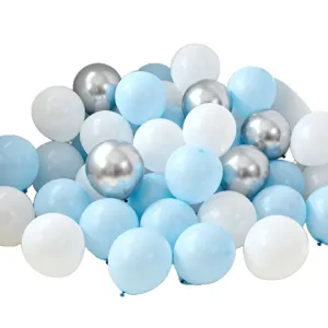 Blue white silver balloon arch kit pastel matte metallic birthday party decoration