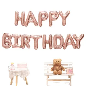 Rose gold happy birthday foil balloons set for kids birthday party background wall decor.
