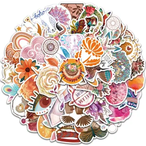 50pcs bohemian art waterproof stickers for laptop, luggage, and guitar decoration.