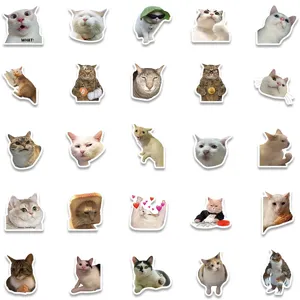 Funny meme cat stickers, waterproof cute animal decals for luggage, skateboard and water bottle.