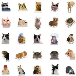 Cute funny cat stickers meme waterproof vinyl decals for laptop skateboard water bottle detail