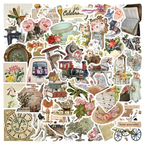 50pcs vintage retro art stickers set waterproof aesthetic stickers for luggage laptop guitar journal.