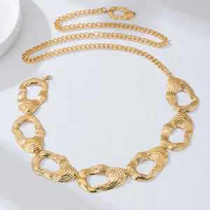 Gold metal textured round disc waist chain stylish chic body jewelry for women bikini dress.