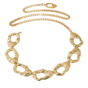 Gold metal waist chain for women, chic irregular disc belt for bikini dress and daily wear.