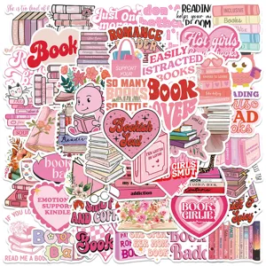 Pink Bookish Aesthetic Waterproof Vinyl Stickers Cute Reading Theme Decals For Laptop Guitar Skateboard Phone