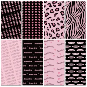 8pcs pink black phone case stickers DIY material cute heart leopard zebra patterns