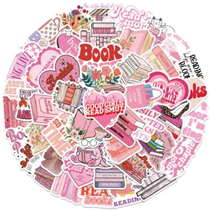 50pcs pink bookish aesthetic stickers waterproof vinyl cute reading laptop decals for teens