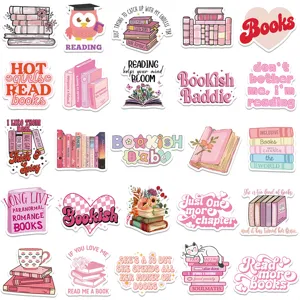 50pcs pink bookish stickers waterproof vinyl aesthetic reading decals for laptop phone
