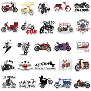 50 pcs rétro autocollants de moto cool imperméables pour valise casque ordinateur.