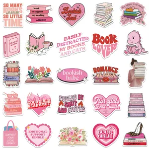 Pink bookish sticker detail showing cute reading quotes, floral books, and aesthetic art.