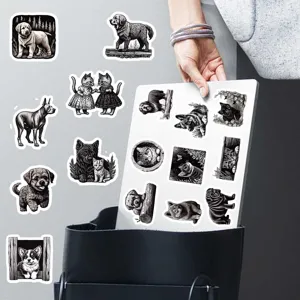 50pcs black and white vintage woodcut animal cartoon graffiti stickers for luggage.