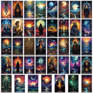 Fantasy tarot card stickers set, mystical magical witch tarot deck decals for laptop luggage.