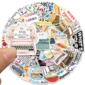 Detailed view of writer theme waterproof stickers set, showing various literary designs.