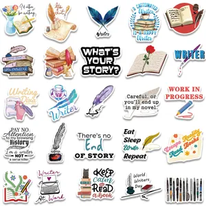 Writer theme stickers waterproof stationery laptop diary decorative decals set 50pcs