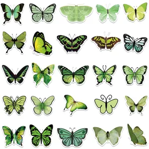 Aesthetic green butterfly stickers set, waterproof vinyl decal for laptop luggage guitar.
