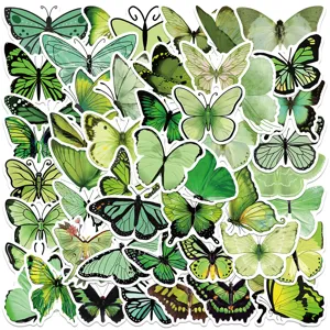 50pcs green butterfly stickers waterproof vinyl decals for laptop luggage guitar decor