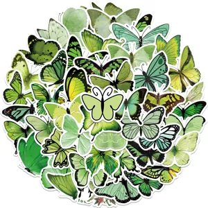 50pcs green butterfly stickers waterproof vinyl decals for laptop luggage guitar case decor