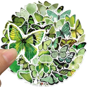 Green watercolor butterfly stickers aesthetic vinyl decals for laptop luggage guitar 50pcs