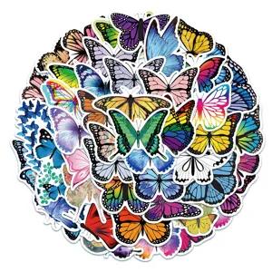 50pcs colorful butterfly stickers aesthetic waterproof vinyl decals for laptop guitar luggage case