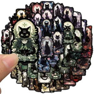 50 Stk. Dunkle Tarot Katzen Aufkleber Wasserdichte Vinyl Sticker für Laptop Koffer Handy