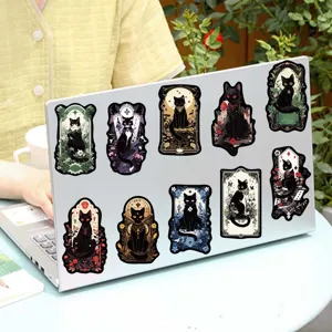 Schwarze Katze Tarot Stil wasserdichte Aufkleber Details für den Laptop und Koffer.