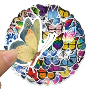 Waterproof colorful cartoon butterfly stickers decals for laptop guitar luggage 50pcs