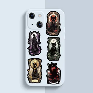 Nahaufnahme von Gothic Tarot Stil schwarze Katze dekorative wasserdichte Aufkleber Detail.