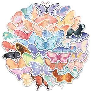 Colorful cartoon butterfly graffiti stickers detail view, cute waterproof decal for laptop luggage.