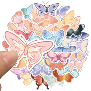 50pcs cute cartoon butterfly stickers aesthetic pink blue decals for luggage laptop guitar
