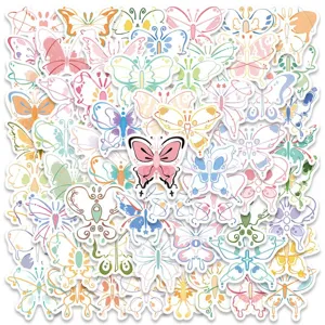 50pcs cute pastel butterfly stickers aesthetic doodle decals for luggage laptop guitar