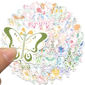 Colorful cartoon butterfly waterproof stickers pack for luggage, laptop and guitar decoration.