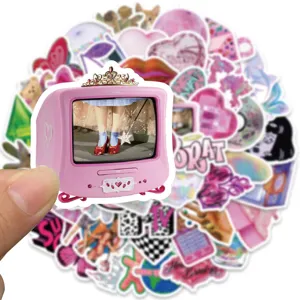 Y2K pink aesthetic decorative stickers pack, cute retro girl style DIY waterproof decal set.