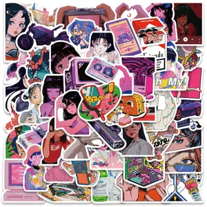 Y2K sweet cool retro cyberpunk anime girl aesthetic waterproof sticker pack for laptop luggage